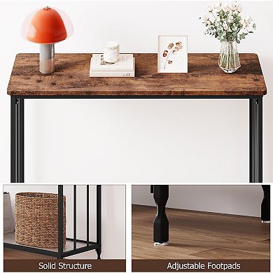Narrow Console Table, Glass Shelf & Metal Frame for Hallway, Living Room, Bedroom