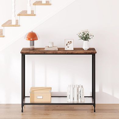 Narrow Console Table, Glass Shelf & Metal Frame for Hallway, Living Room, Bedroom