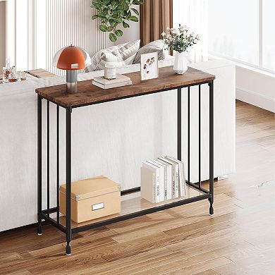Narrow Console Table, Glass Shelf & Metal Frame for Hallway, Living Room, Bedroom