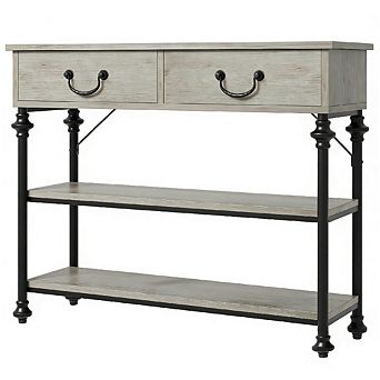 Roman Column Console - 2-Drawer Antique Style Table with Carved Pilaster Legs