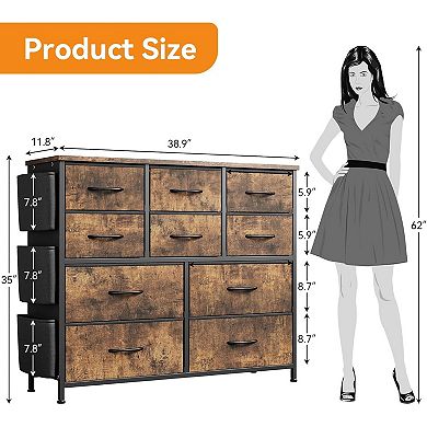 10 Drawer Dresser for Bedroom - Fabric Storage Drawer with Side Pockets and Hooks