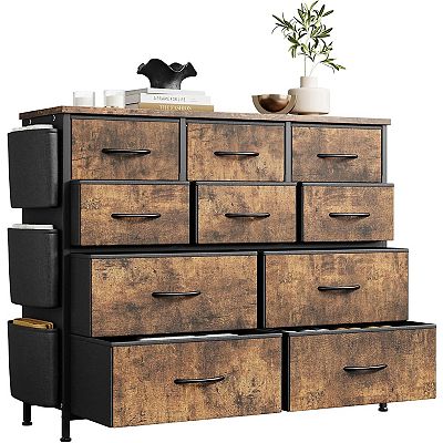 10 Drawers Dresser for Bedroom, Dresser & Chest of Drawers with Fabric Bins, Chests of Drawers Organizer for Closet Hallway Living Room, Rustic Brown