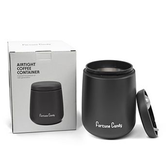 Airtight Stainless Steel Coffee Canister with Measuring Scoop, Matte Black