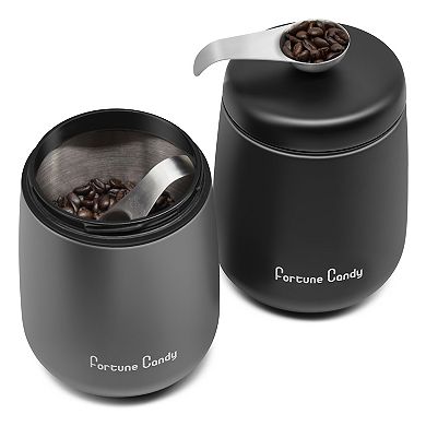 Airtight Stainless Steel Coffee Canister with Measuring Scoop, Matte Black