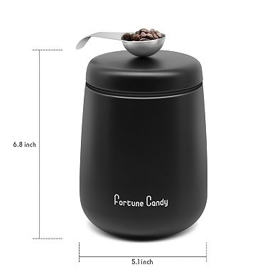 Airtight Stainless Steel Coffee Canister with Measuring Scoop, Matte Black