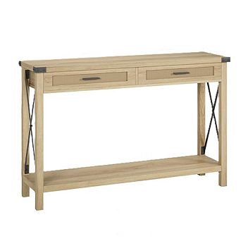 Bohemian Entryway Table with Rattan Drawers, 43" Wooden Console Storage for Living Room, Hallway