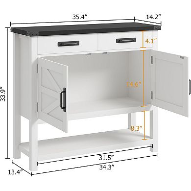 Farmhouse Entryway Table with Doors, Drawers & Shelf for Living Room, Hallway