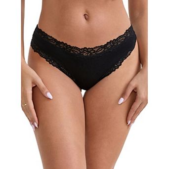Women's Lace Trim Mid-Waisted Ribbed Briefs Seamless Comfortable Stylish Regular Fit Solid Panties