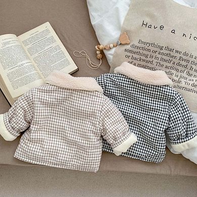 Baby Plaid Graphic Single Breasted Design Thickened Warm Winter Cotton Coat
