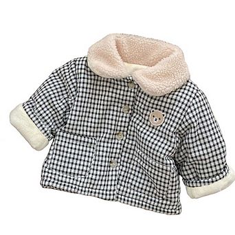 Baby Plaid Graphic Single Breasted Design Thickened Warm Winter Cotton Coat