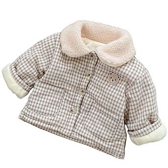 Baby Plaid Graphic Single Breasted Design Thickened Warm Winter Cotton Coat