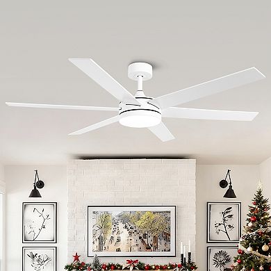 60" Modern Reversible 6 Speeds Nickel Large LED Smart Ceiling Fan with Light and APP Control, Remote