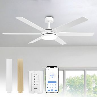 60" Modern Reversible 6 Speeds Nickel Large LED Smart Ceiling Fan with Light and APP Control, Remote