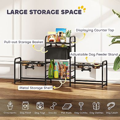 PawHut Dog Bowl Stand with 2 Feeding Stations, Elevated Dog Bowls