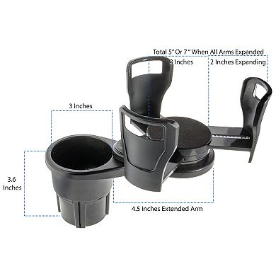 Adjustable Swivel Car Cup Holder Expands to 7" with Shockproof Pads for Stability