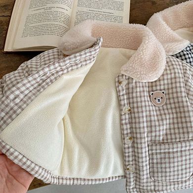 Baby Plaid Graphic Single Breasted Design Thickened Warm Winter Cotton Coat