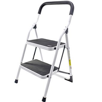 Foldable 2-Step Steel Step Stool Ladder with Non-Slip Platforms, Padded Handlebar 500 LBS