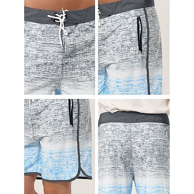 2 Packs Men's Shorts Summer Printed Drawstring Color Block Swim Beach Shorts