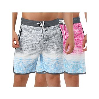 2 Packs Men's Shorts Summer Printed Drawstring Color Block Swim Beach Shorts