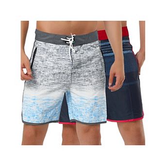 2 Packs Men's Shorts Summer Printed Drawstring Color Block Swim Beach Shorts