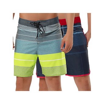 2 Packs Men's Shorts Summer Printed Drawstring Color Block Swim Beach Shorts