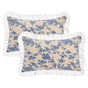 2 pc Leaf Print Pillow Cover Ruffled Trim Bohemian Throw Pillow Cases for Farmhouse 12X20/18X18 Inch
