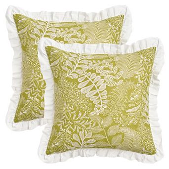 2 pc Leaf Print Pillow Cover Ruffled Trim Bohemian Throw Pillow Cases for Farmhouse 12X20/18X18 Inch