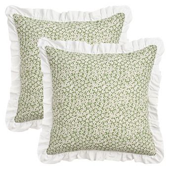 2 pc Leaf Print Pillow Cover Ruffled Trim Bohemian Throw Pillow Cases for Farmhouse 12X20/18X18 Inch