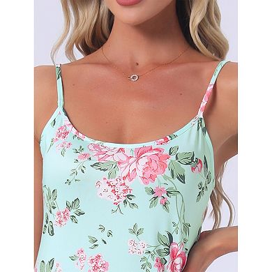 Women's Floral Sleepdress Rose Sleeveless Spaghetti Strap Round Neck Soft Mini Cami Loungewear