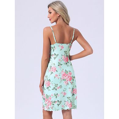 Women's Floral Sleepdress Rose Sleeveless Spaghetti Strap Round Neck Soft Mini Cami Loungewear