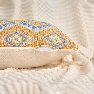 2 Packs Boho Throw Pillow Covers Geometric Pattern Cushion Cases with Fringe Trim 12X20/18X18 Inch