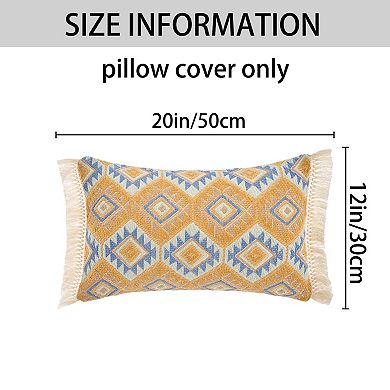 2 Packs Boho Throw Pillow Covers Geometric Pattern Cushion Cases with Fringe Trim 12X20/18X18 Inch