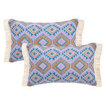 2 Packs Boho Throw Pillow Covers Geometric Pattern Cushion Cases with Fringe Trim 12X20/18X18 Inch