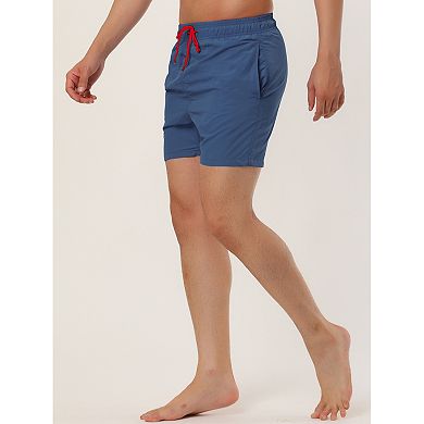 2 Packs Men's Summer Beach Solid Color Mesh Lining Drawstring Waist Swim Shorts