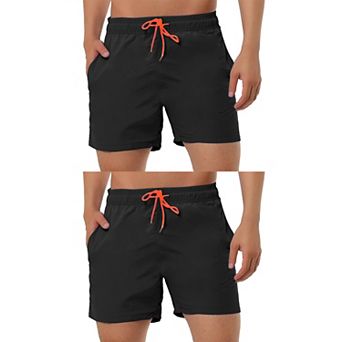 2 Packs Men's Summer Beach Solid Color Mesh Lining Drawstring Waist Swim Shorts