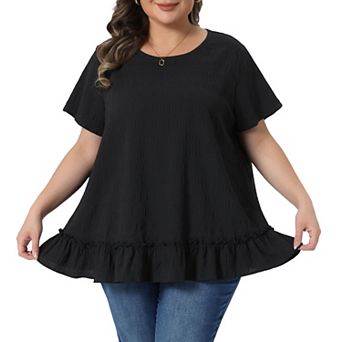 Women's Plus Size Tops Crew Neck Short Sleeve Shirts Loose Fit Flowy Summer Blouse Top Casual