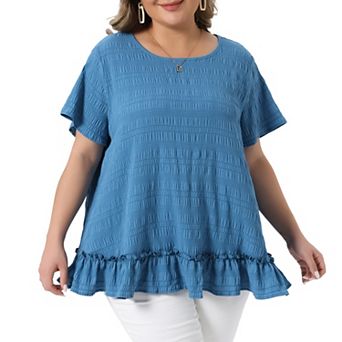 Women's Plus Size Tops Crew Neck Short Sleeve Shirts Loose Fit Flowy Summer Blouse Top Casual