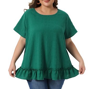 Women's Plus Size Tops Crew Neck Short Sleeve Shirts Loose Fit Flowy Summer Blouse Top Casual