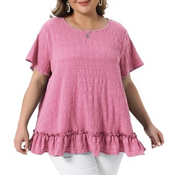 Women's Plus Size Tops Crew Neck Short Sleeve Shirts Loose Fit Flowy Summer Blouse Top Casual
