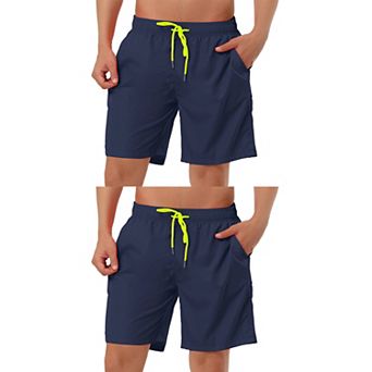 2 Packs Men's Solid Beach Shorts Drawstring Surfing Mesh Lining Swimwear Board Shorts