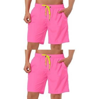 2 Packs Men's Solid Beach Shorts Drawstring Surfing Mesh Lining Swimwear Board Shorts