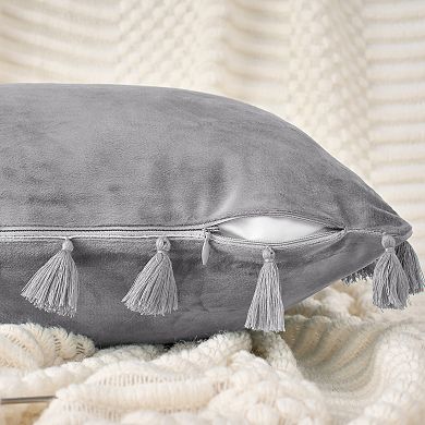 Pack of 2 Velvet Soft Solid Decorative Throw Pillow Covers Bohemian Pillowcase with Tassels for Sofa