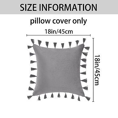 Pack of 2 Velvet Soft Solid Decorative Throw Pillow Covers Bohemian Pillowcase with Tassels for Sofa