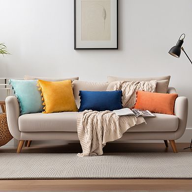 Pack of 2 Velvet Soft Solid Decorative Throw Pillow Covers Bohemian Pillowcase with Tassels for Sofa