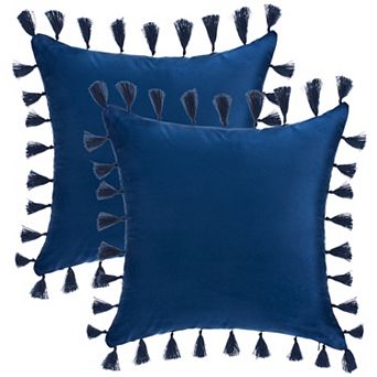 Pack of 2 Velvet Soft Solid Decorative Throw Pillow Covers Bohemian Pillowcase with Tassels for Sofa