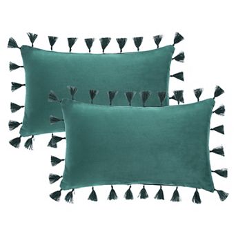 Pack of 2 Velvet Soft Solid Decorative Throw Pillow Covers Bohemian Pillowcase with Tassels for Sofa