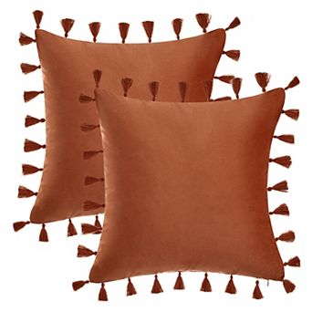 Pack of 2 Velvet Soft Solid Decorative Throw Pillow Covers Bohemian Pillowcase with Tassels for Sofa