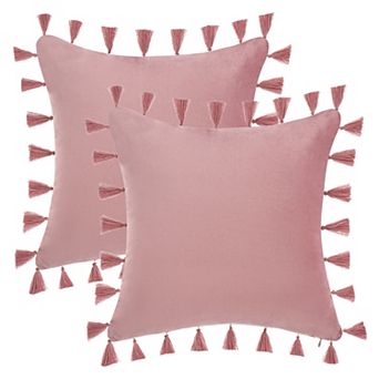 Pack of 2 Velvet Soft Solid Decorative Throw Pillow Covers Bohemian Pillowcase with Tassels for Sofa