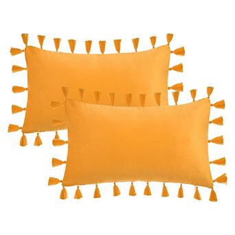 Pack of 2 Velvet Soft Solid Decorative Throw Pillow Covers Bohemian Pillowcase with Tassels for Sofa