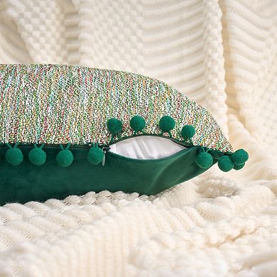 Pack of 2 Throw Pillow Covers, Boho Decorative Pillow Cases with Pom-poms 12X20/18X18 Inch